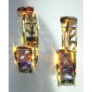 Gold Plated Hoop Earrings With Sparkling Cubic Zirconia Stones